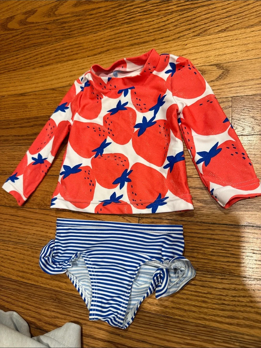 Carters 6m girls Red Strawberry Print Rash Guard Set with Blue Striped Bottom